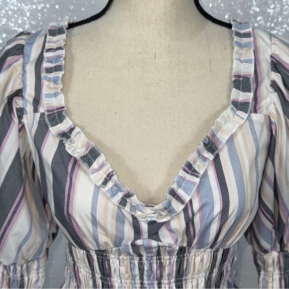 Forever 21 Multicolor Striped Smocked Puff-Sleeve Size Large - Picture 13 of 15